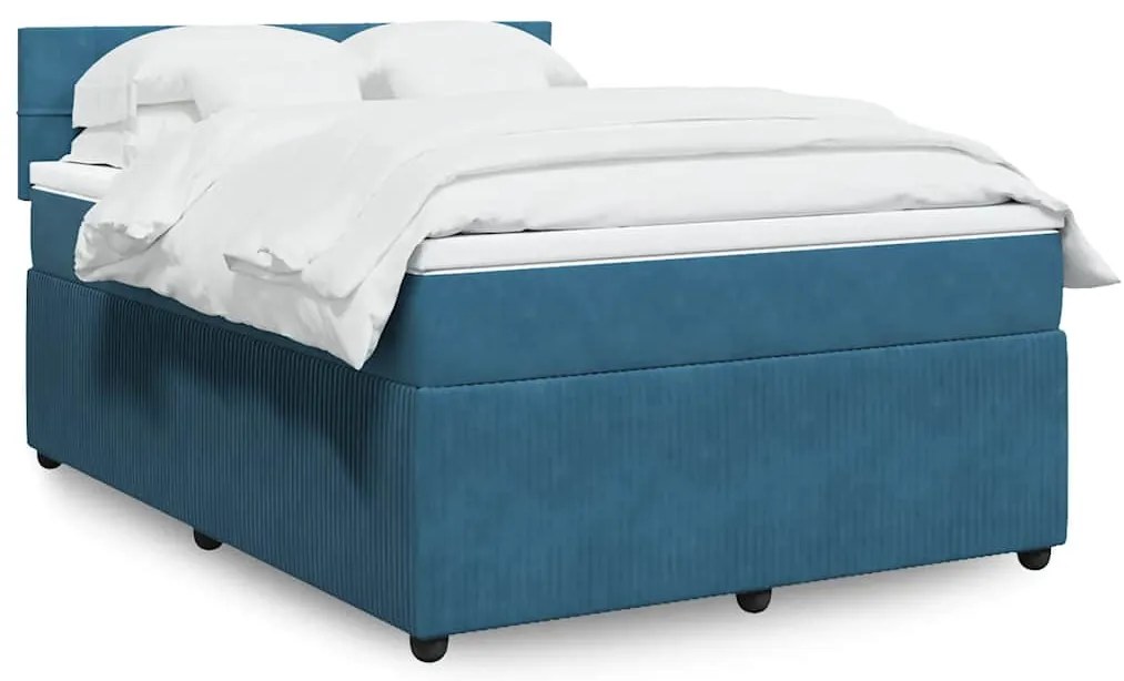 vidaXL Pat box spring cu saltea, albastru, 140x200 cm, catifea