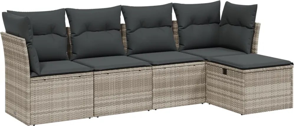 vidaXL Set canapele de grădină cu perne, 5 piese gri deschis poliratan