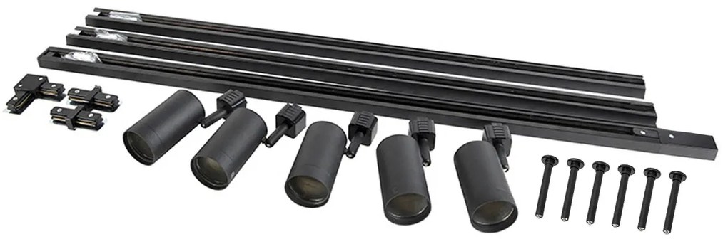Sistem modern de iluminat pe șină suspendat cu 5 spoturi negre monofazate - Iconic Jeana