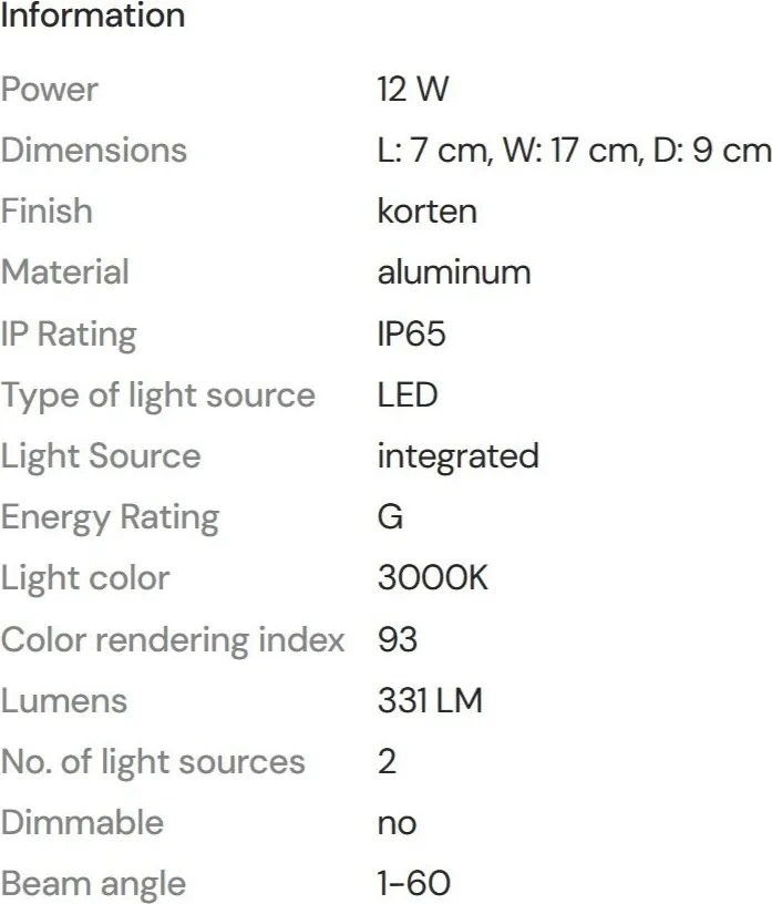 Aplica LED iluminat exterior IP65 Badia corten
