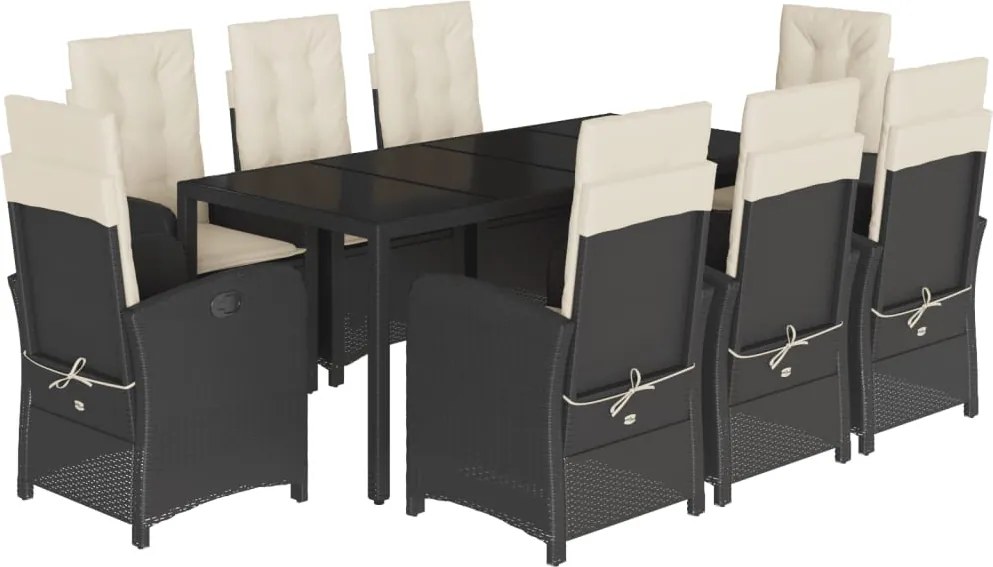 vidaXL Set mobilier de grădină cu perne, 9 piese, negru, poliratan
