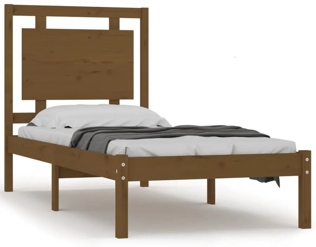 3105498 vidaXL Cadru de pat mic single, maro miere, 75x190 cm, lemn masiv