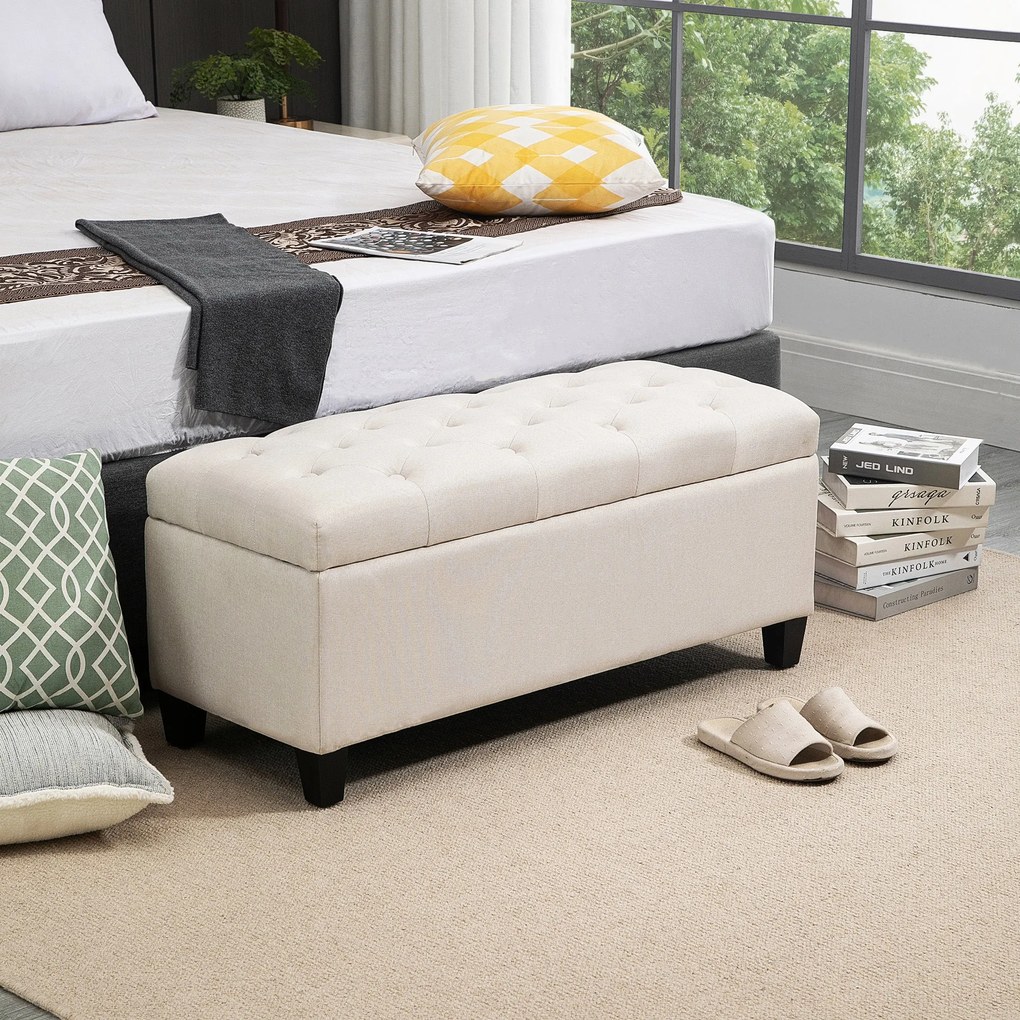 HOMCOM Banc de rangement taburet salon cap de pat cufar de depozitare pentru salon, camera, intrare, 100 x 40 x 44 cm, alb | Aosom Romania