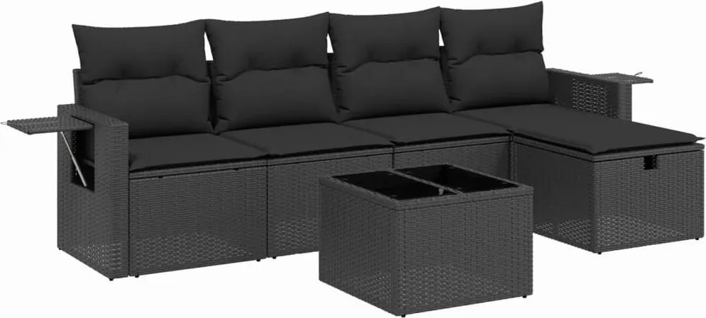vidaXL Set mobilier de grădină cu perne, 6 piese, negru, poliratan