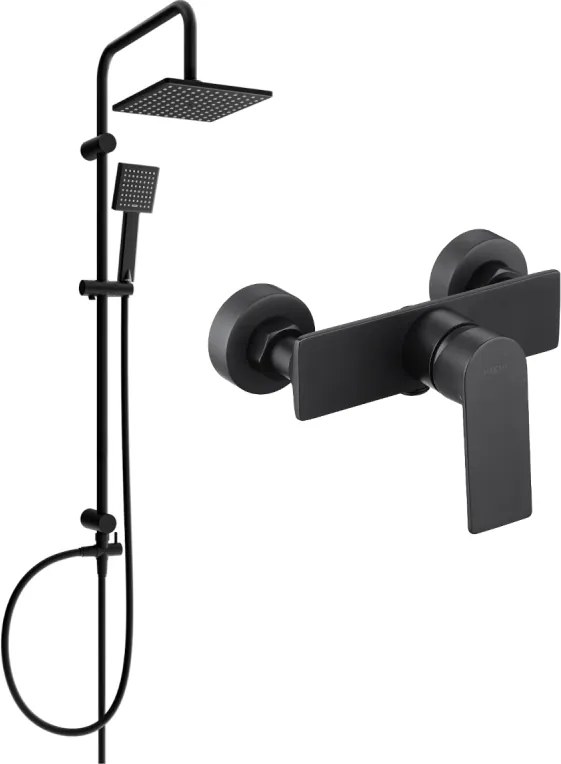 Mexen Alexa Set de duș cu montaj pe perete Tord cu cascada și baterie de duș, negru - 71240200-70