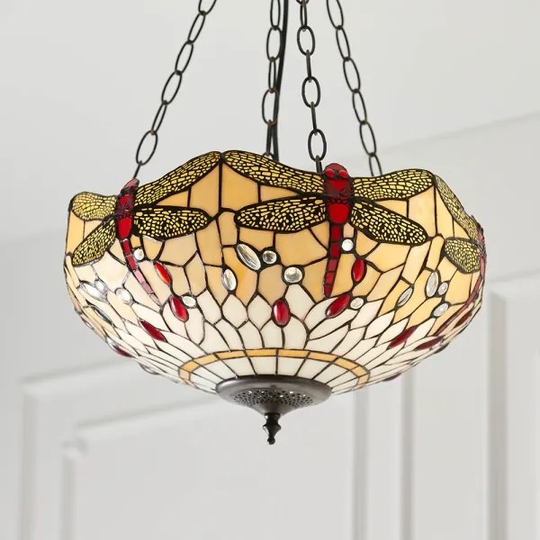 Endon 70759 - Lustră Tiffany DRAGONFLY pe lanț, 3 x E27, 60W, 230V, Ø 41 cm