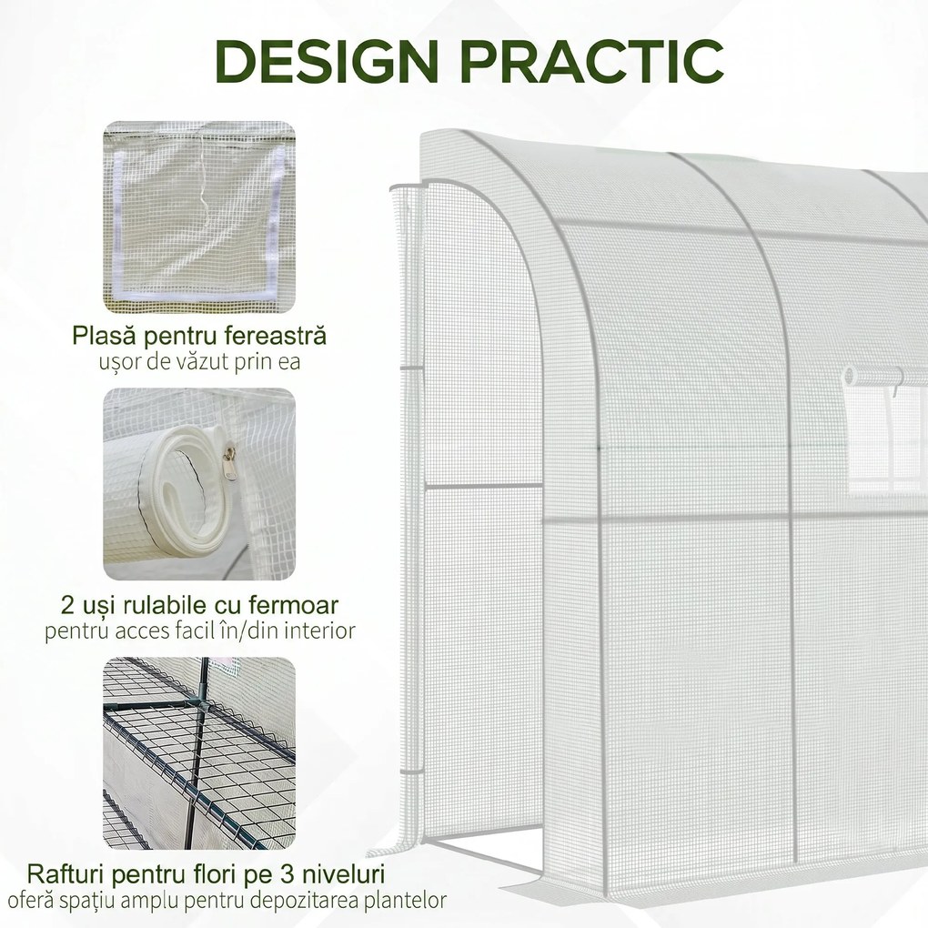 Outsunny 7' x 3' x 7' Outdoor Walk-In Greenhouse, Plant Nursery with Roll-up Windows, PE Cover, and 3 Wire Shelves, White | Aosom Romania