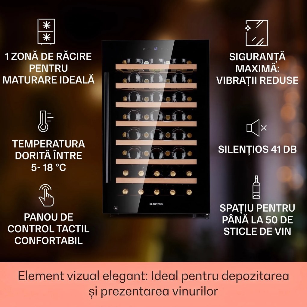 Klarstein Barossa 50 Uno, răcitor de vin, 1 zonă, 120 litri/52 sticle, ecran tactil