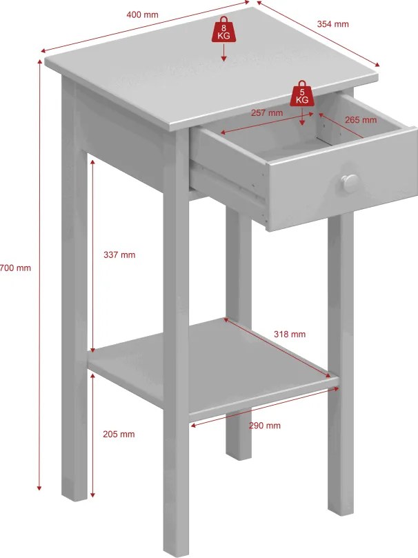 Noptieră Støraa Tango, alb
