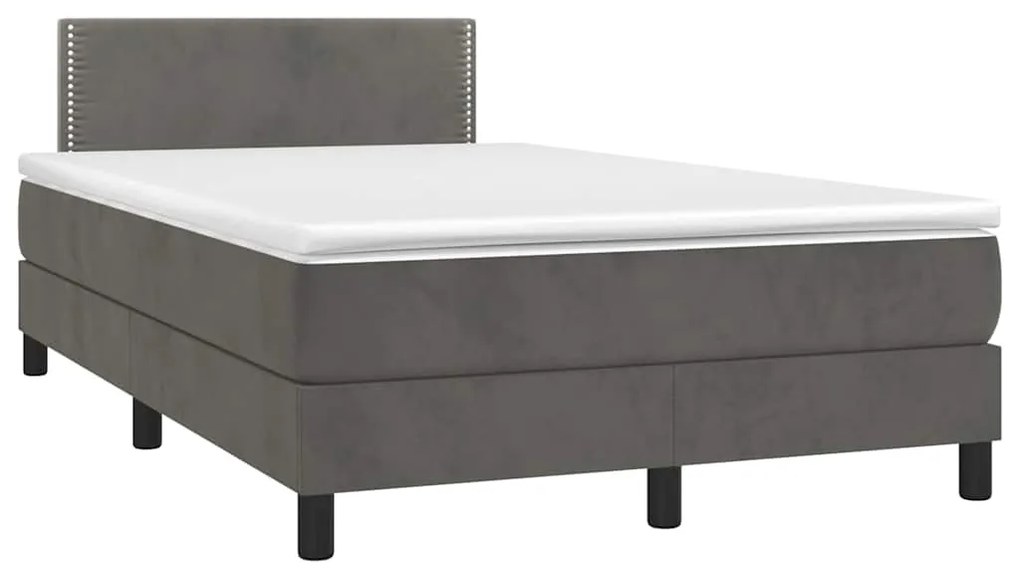 vidaXL Pat cu arcuri, saltea și LED, gri închis, 120x190 cm, catifea