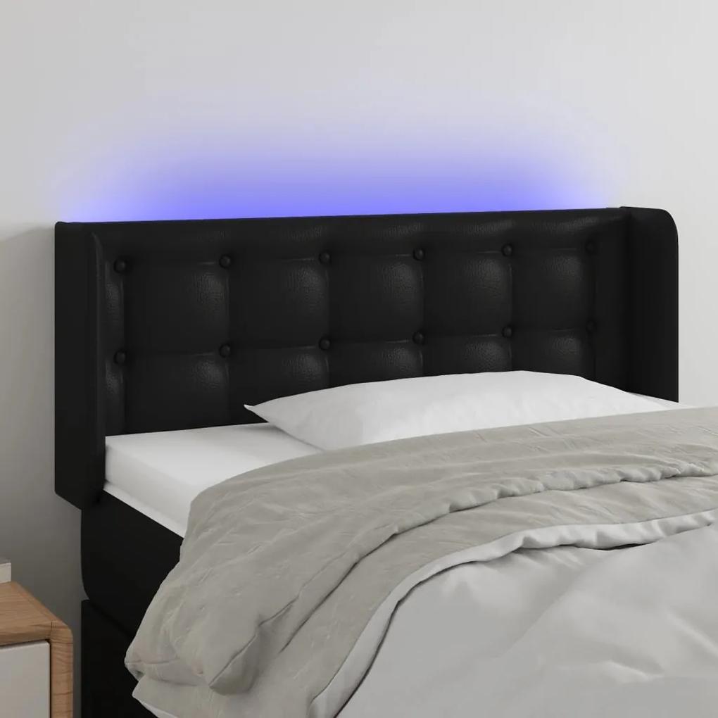 3123320 vidaXL Tăblie de pat cu LED, negru, 103x16x78/88 cm, piele ecologică