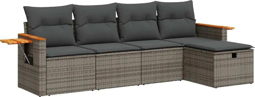 vidaXL Set canapea de grădină cu perne, 5 piese, gri, poliratan