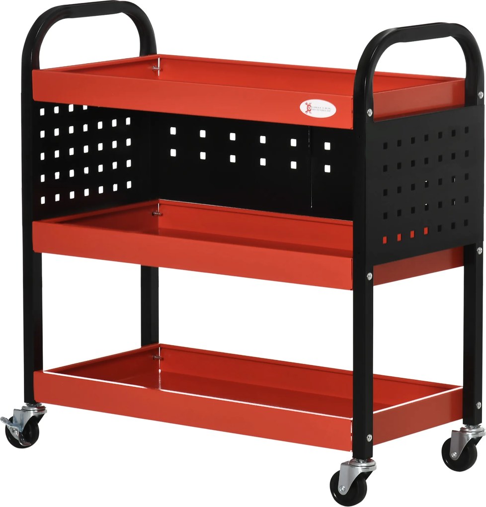 DURHAND Cărucior de atelier servante atelier cu 3 niveluri cu rafturi, plăci suspendate, încărcare până la 100 kg, roșu | Aosom Romania