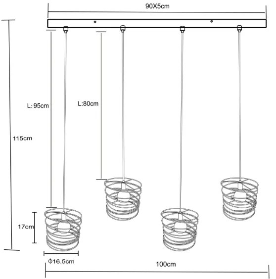 Globo 15640-4H - candelabru suspendat pe cablu TILLY 4xE27/60W/230V, negru