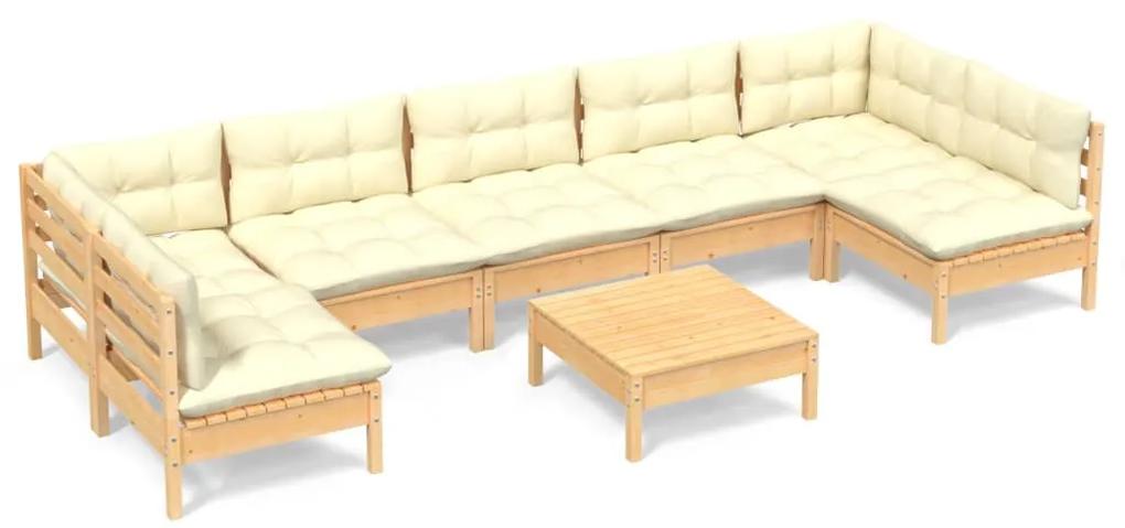 3097169 vidaXL Set mobilier de grădină cu perne crem, 8 piese, lemn masiv pin