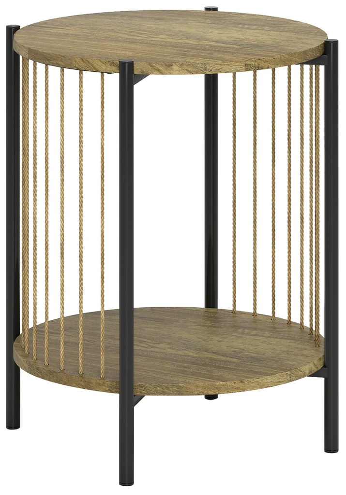 HOMCOM Masă Auxiliară Rotundă de 2 Nivele cu Raft și Structură de Oțel pentru Sufragerie Dormitor 43,5x43,5x51 cm Lemn Natural | Aosom Romania