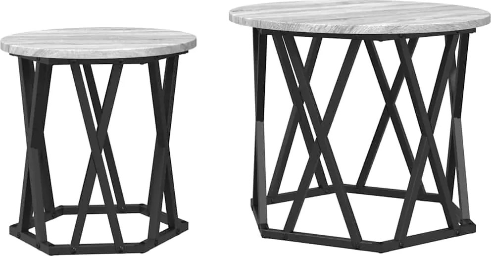 vidaXL Masă laterală 2 pcs Gri Sonoma Lemn ingineresc și oțel