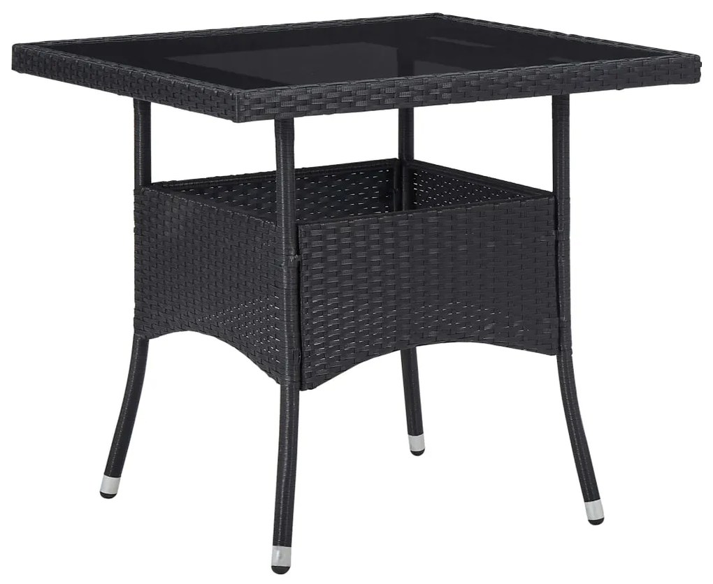 3058314 vidaXL Set mobilier grădină, 3 piese, negru, poliratan și lemn acacia