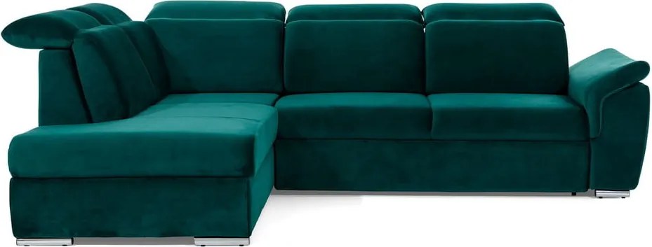 Colțar verde extensibil/cu spațiu de depozitare cu tapițerie din catifea (cu colț pe partea stângă/în formă de ”L”) Loreto – ELTAP