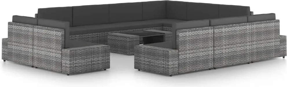 vidaXL Set mobilier de grădină cu perne, 12 piese, gri, poliratan