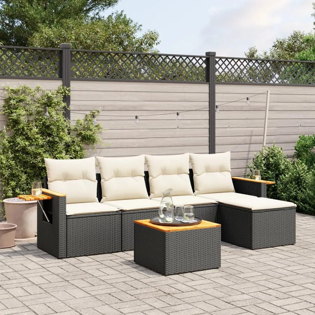 3226763 vidaXL Set mobilier de grădină cu perne, 6 piese, negru, poliratan