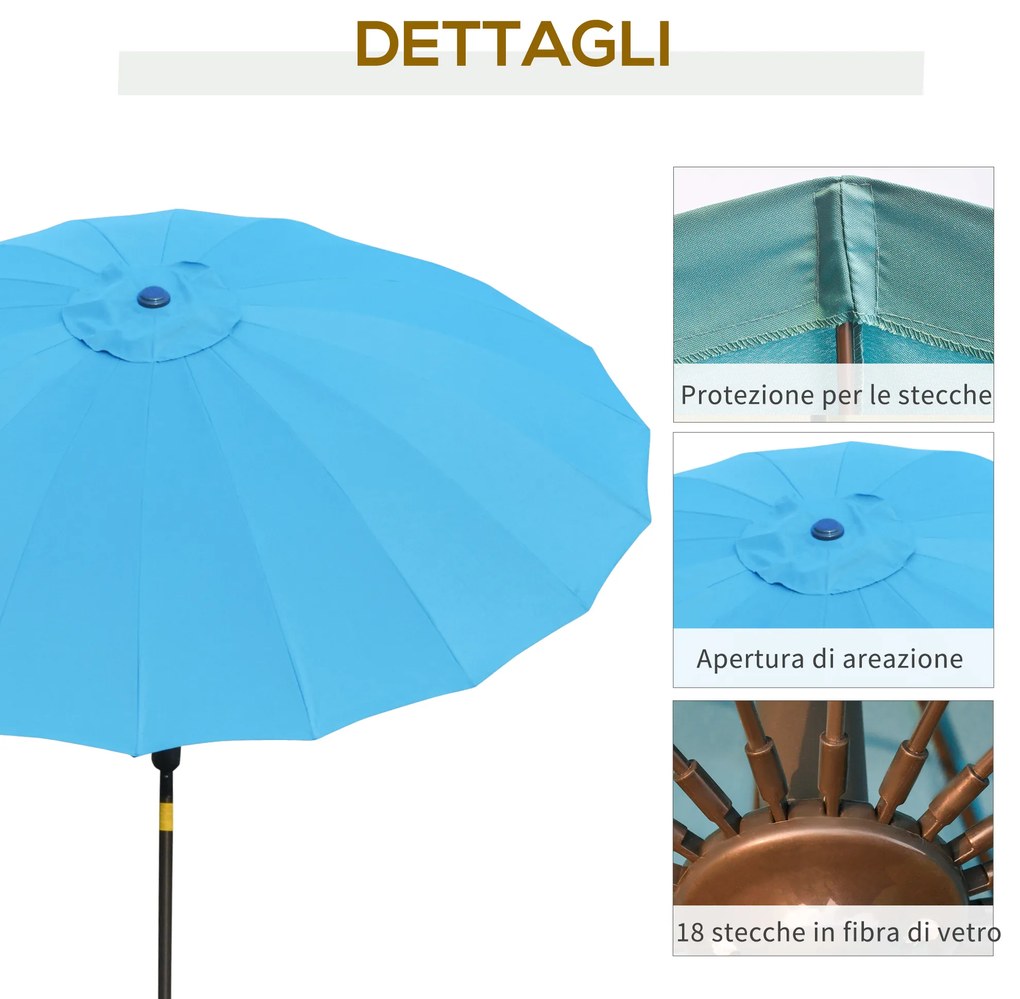 Umbrela de Gradina Outsunny cu Manivela, Ф255x240cm Albastru | Aosom RO
