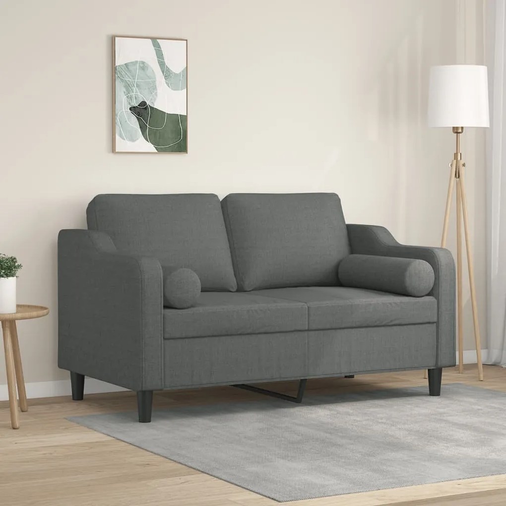 Canapea cu 2 locuri cu pernute, gri inchis, 120 cm, textil