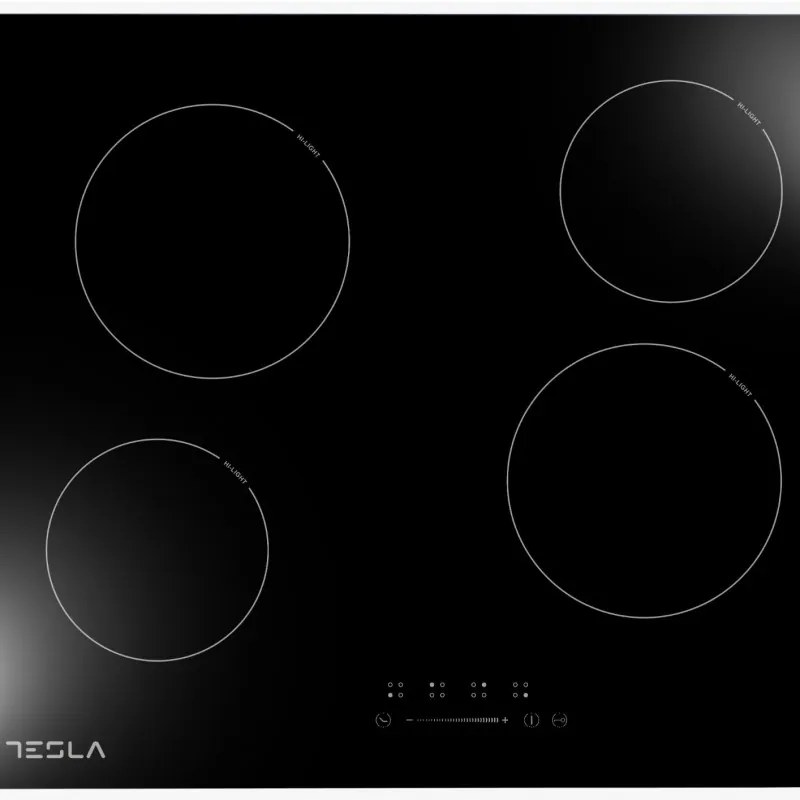 Plita incorporabila vitroceramica Tesla HV6400TB, 6000W, 4 zone de incalzire, Touch Screen, 9 trepte de putere, Protectie copii, Negru