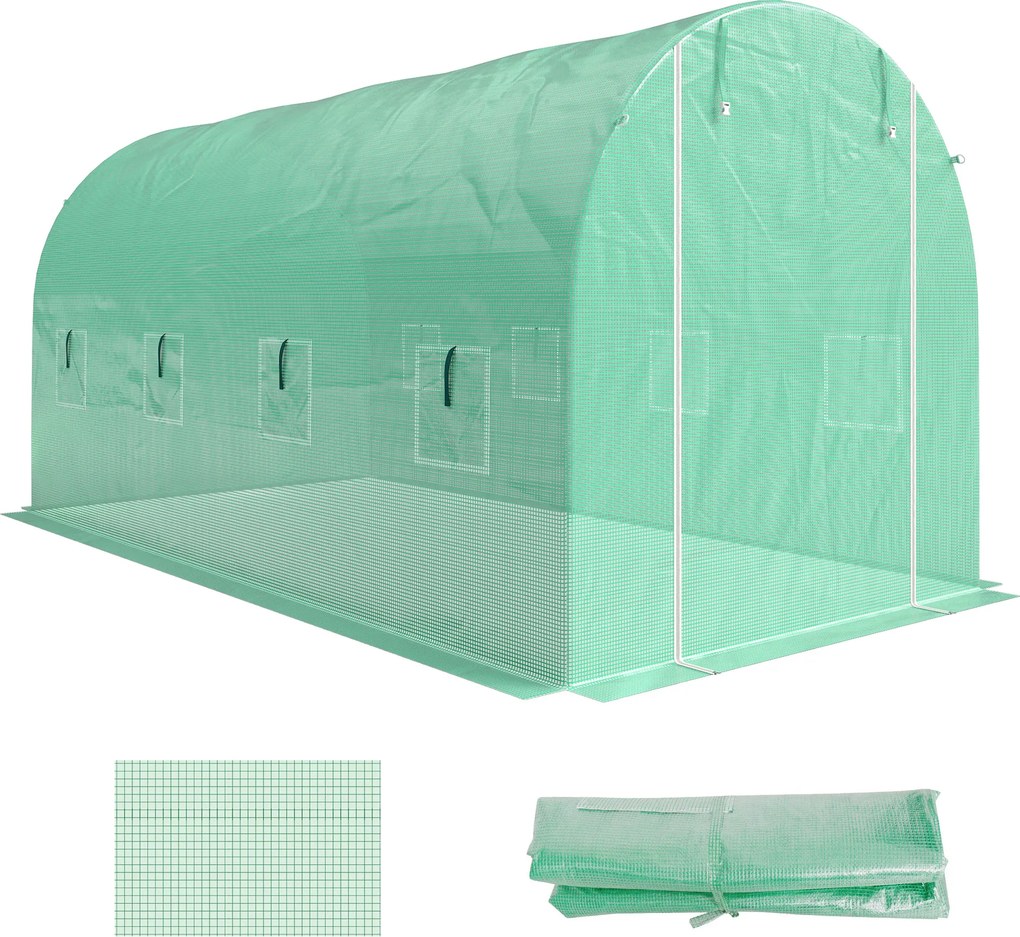 Outsunny Folie pentru seră 4 x 2 m, folie de grădină impermeabilă cu ușă, 8 ferestre, protecție UV, rezistentă la rupere, polietilenă, verde | Aosom Romania