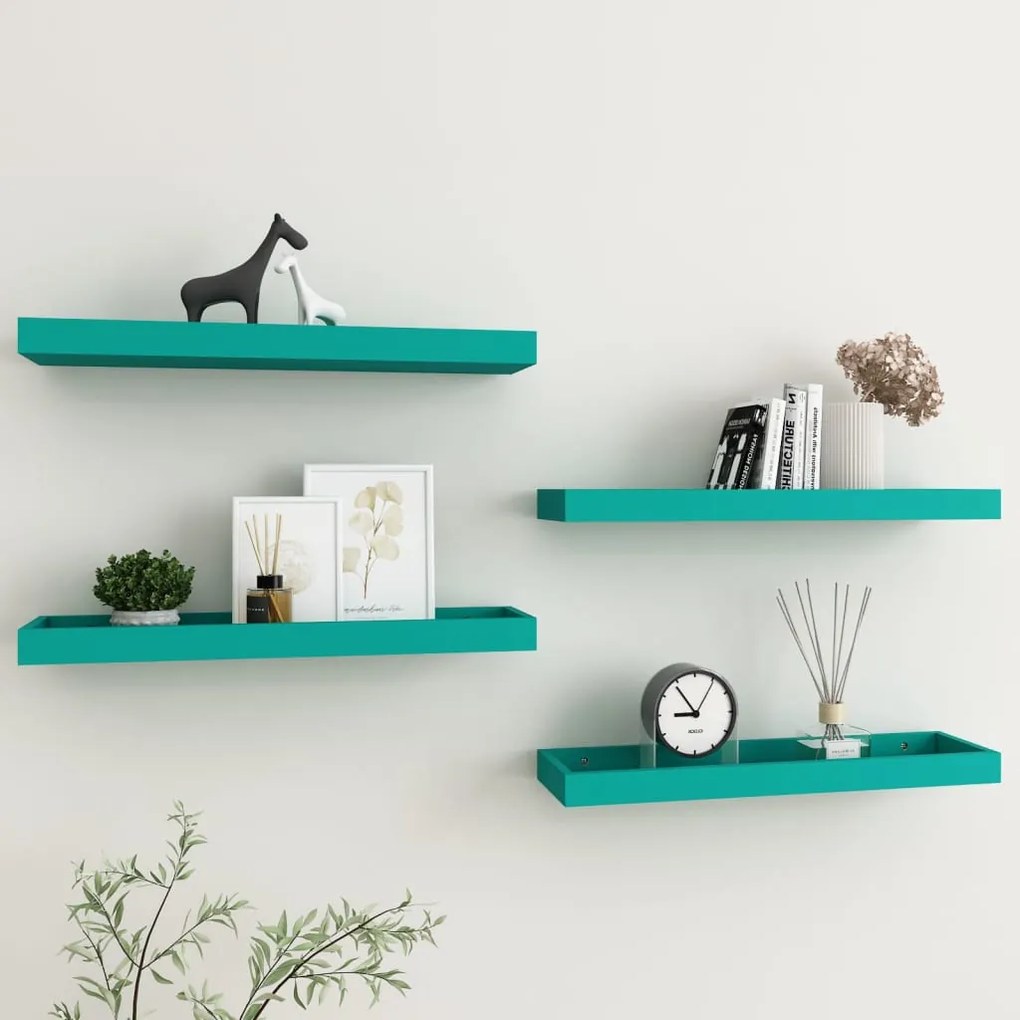 330226 vidaXL Rafturi de perete Loggia, 4 buc., albastru, 60x15x4 cm, MDF