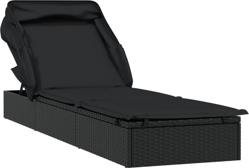 vidaXL Șezlong cu acoperiș pliabil, negru, 213x63x97 cm, poliratan