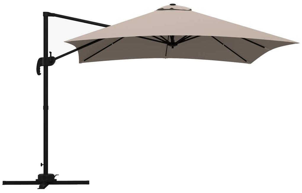 Outsunny Umbrelă de Soare cu 8 Lamele cu Pedală și Manivelă, Umbrelă de Soare din Aluminiu și Poliester, 295x295x266 cm, Kaki