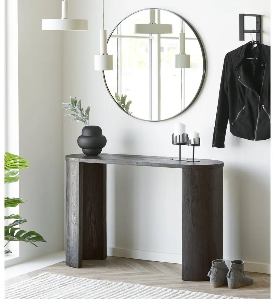 Masă consolă maro închis cu aspect de lemn de stejar 38x114 cm Bibione – House Nordic