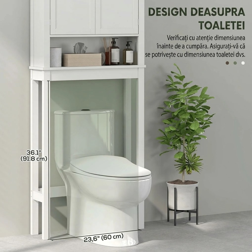 HOMCOM Dulap deasupra toaletei cu 2 uși și raft deschis, bară inferioară, 70x20x175 cm, alb | Aosom Romania