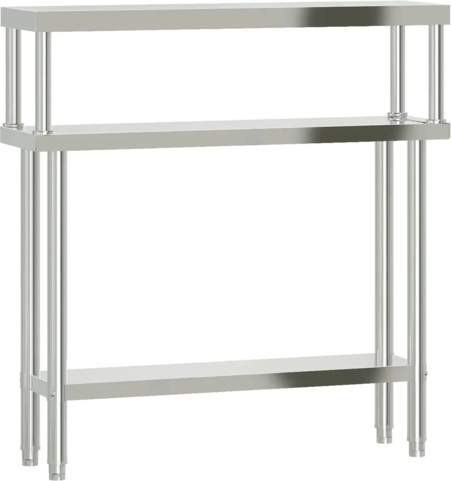 vidaXL Masă bucătărie cu raft superior, 110x30x120 cm, oțel inoxidabil
