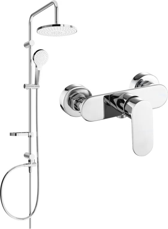 Mexen Milo Erik set de duș montat pe perete cu duș de ploaie și baterie de duș, crom - 71340205-00