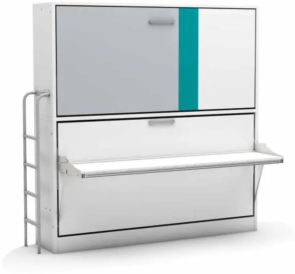 Pat rabatabil orizontal suprapus cu birou - SMART BUNK DESK (90X190) (Culoare pat: White+Grey+Green)