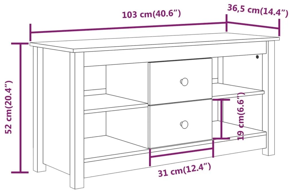 Comoda TV, negru, 103x36,5x52 cm, lemn masiv de pin 1, Negru