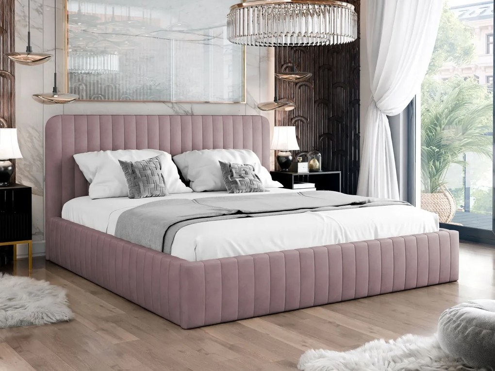 Pat matrimonial 140 cm Lentoa (Roz) (cu somieră) (cu sp. depozitare). Promo -17%. 1104161