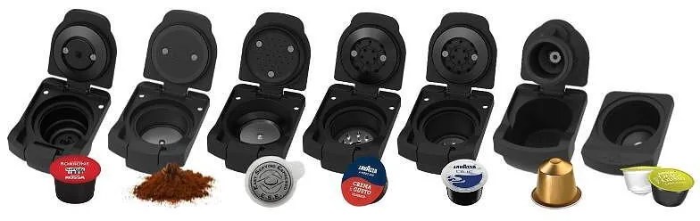 Espressor cu capsule 7in1 Crown CCM-1532R, 1400 W, 20 bar, 0.9 L, 7 adaptoare, Indicator LED, Controlul lungimii cafelei, Rosu/Negru