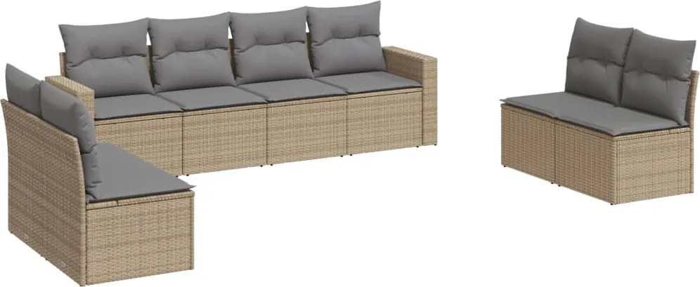 vidaXL Set canapele de grădină, 8 piese, cu perne, bej, poliratan