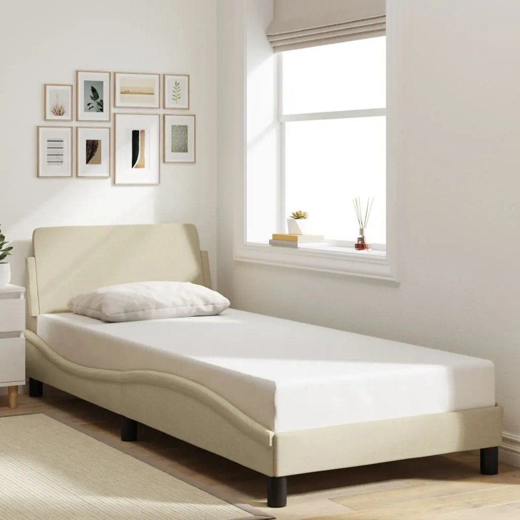 vidaXL Cadru de pat cu tăblie fără saltea, crem, 90x190 cm, textil