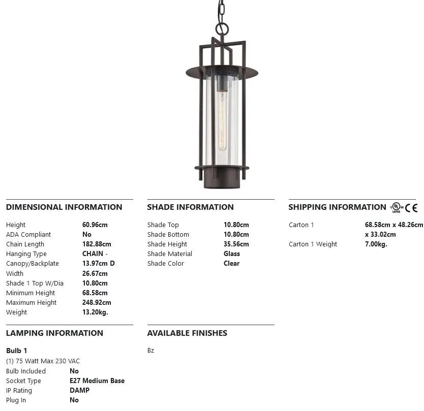 Pendul pentru exterior CARROLL PARK large, cu protectie IP44