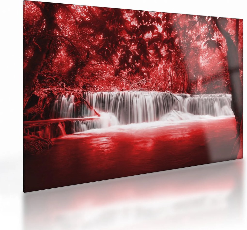 Tablou pe sticlă - Cascadă, roșu (70x50 cm)