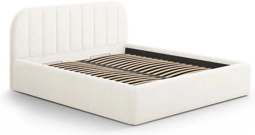 Pat matrimonial fildeș tapițat cu spațiu de depozitare cu somieră 200x200 cm Juno – Windsor & Co Sofas