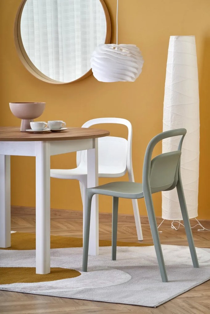 Set masa extensibila Ringo stejar artizan/alb L102-142 cm + 2 scaune K490 alb + 2 scaune K490 menta