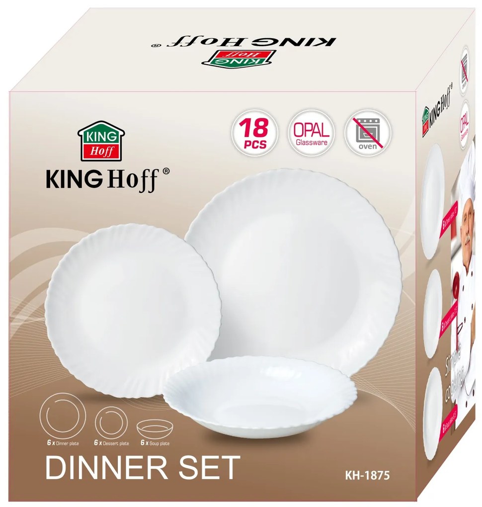 Set farfurii 18 piese, opal, alb Kinghoff KH1875