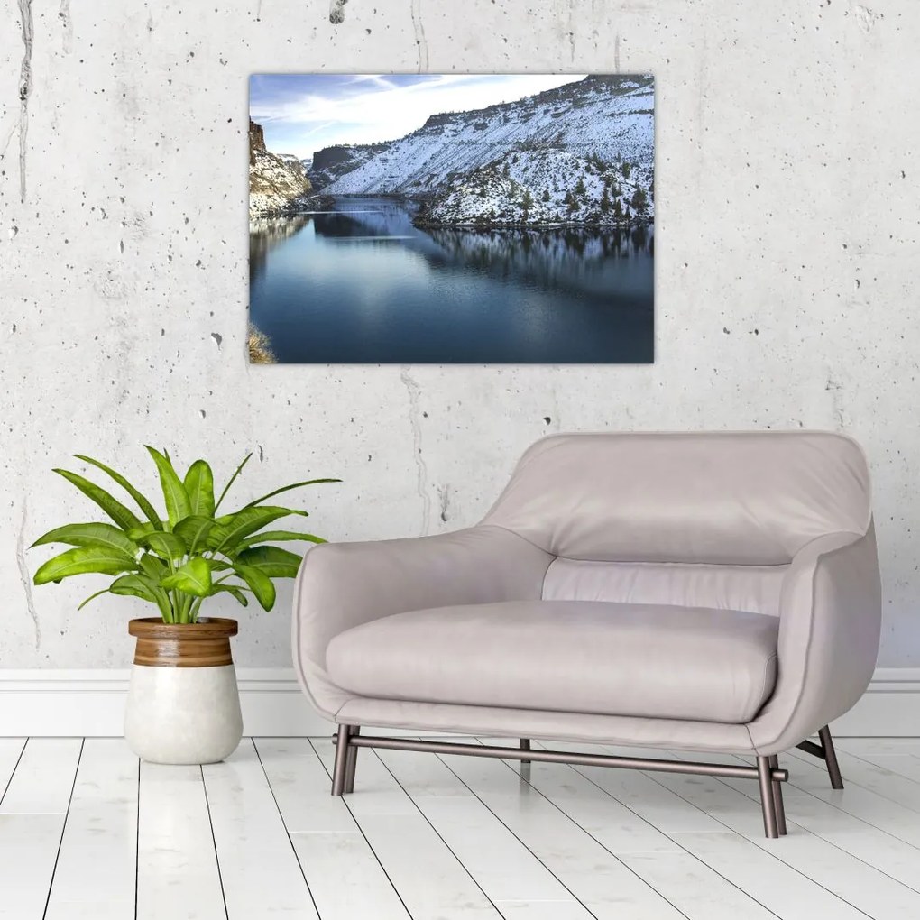 Tablou - peisaj de iarnă cu lac (70x50 cm)