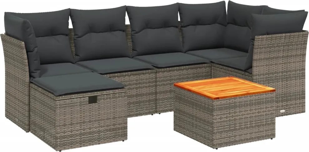 vidaXL Set canapele de grădină, 7 piese, cu perne, gri, poliratan