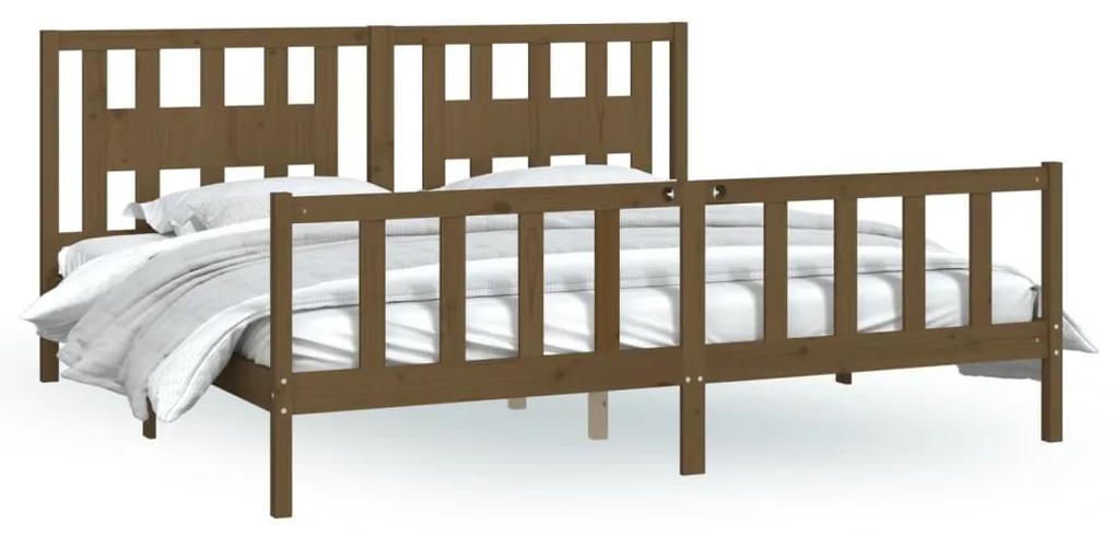 3188189 vidaXL Cadru de pat cu tăblie, maro miere 200x200 cm, lemn masiv pin
